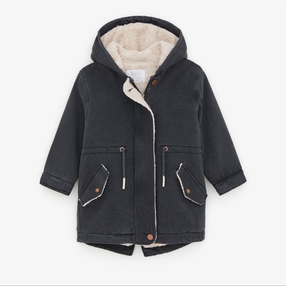 Zara Black Hooded Denim Jacket